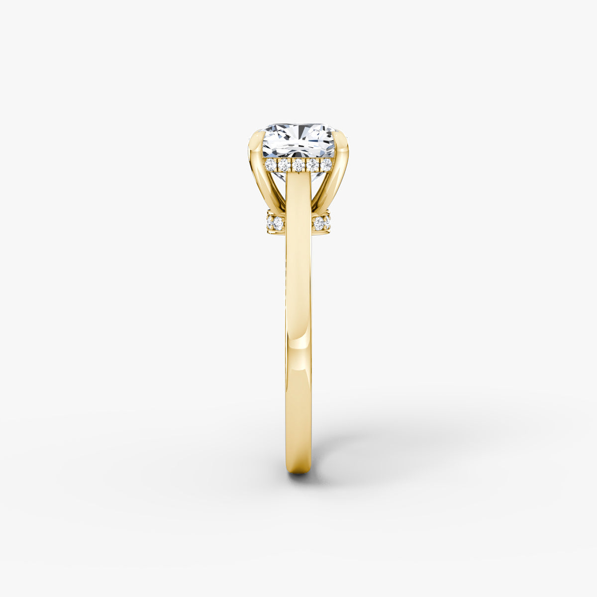NOVA Solitaire engagement ring with cushion diamond in yellow gold, side view